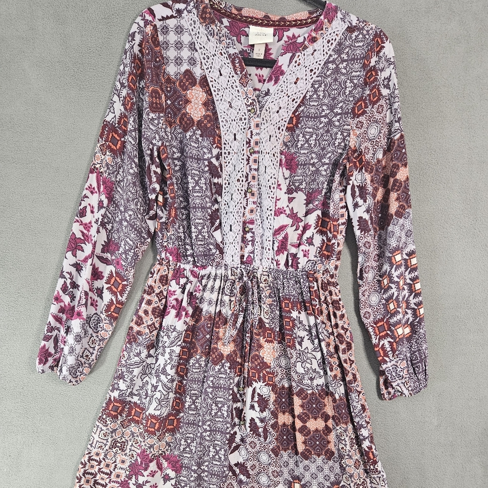 Knox Rose Maxi Dress Small Floral Patchwork Vneck Purple Boho Cottagecore LS